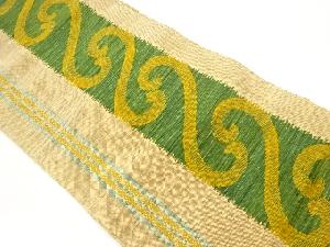 手織り真綿紬縞に抽象模様織出し名古屋帯